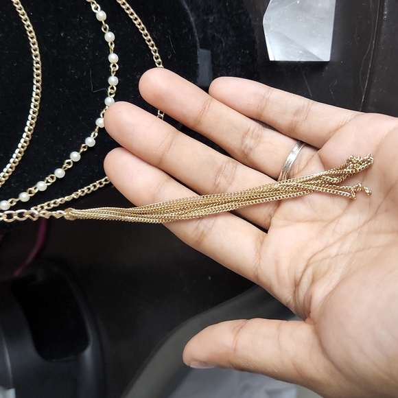 Gold and Faux Pearl Statement Necklace - Picture 2 of 4